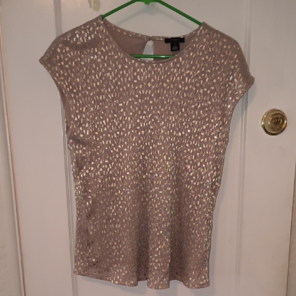 Halogen | Metallic Gold Cap Sleeve Blouse